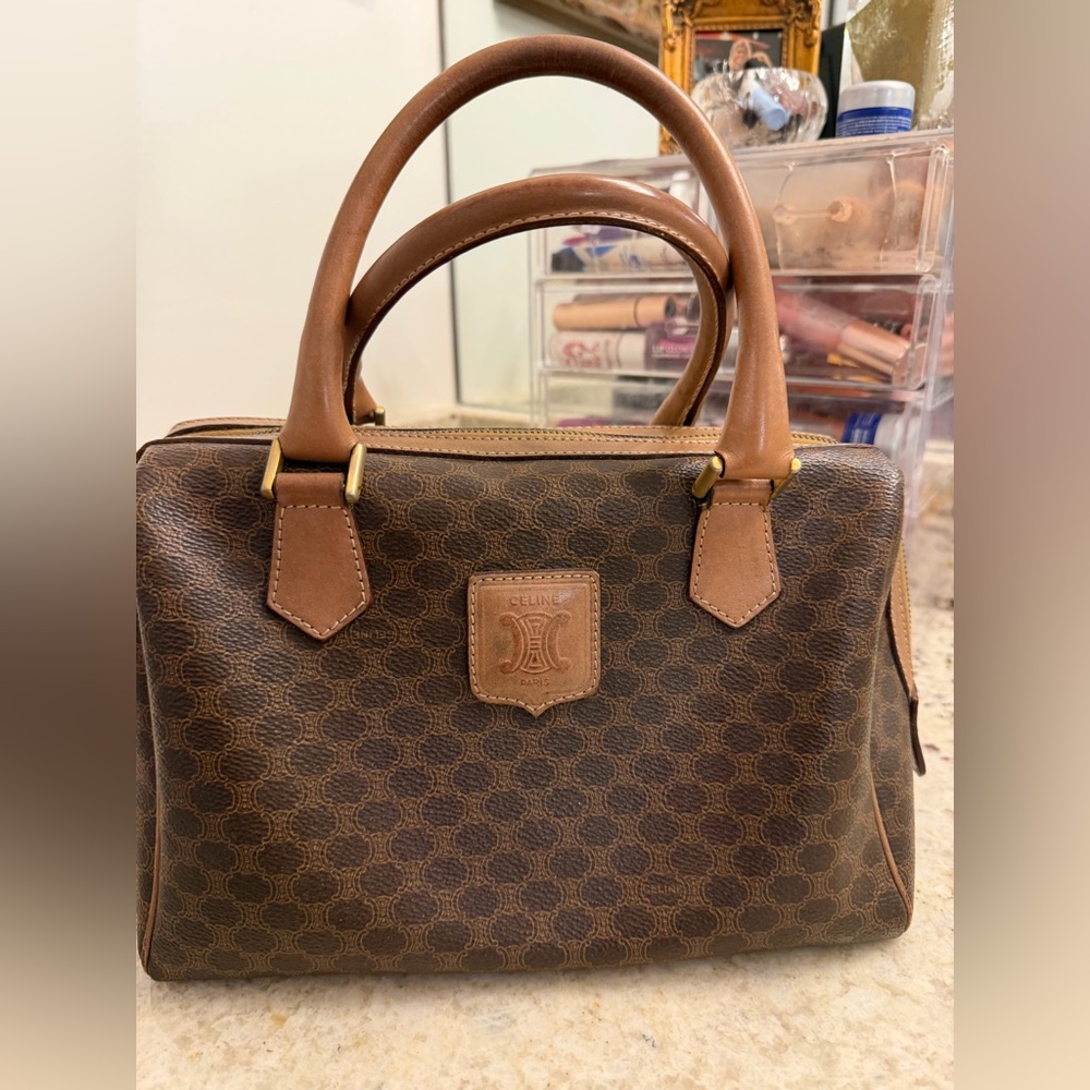 Vintage Celine Dark Brown Patterned Satchel